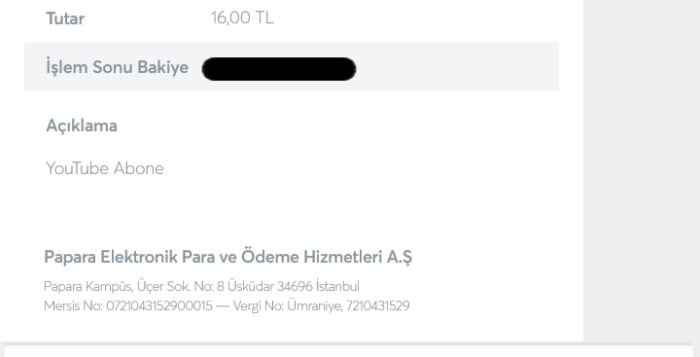 YouTubeAbone Ödeme Belgesi