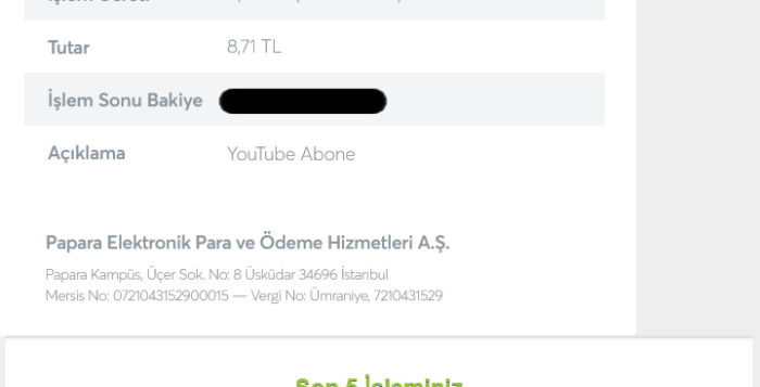 YouTubeAbone Ödeme Belgesi